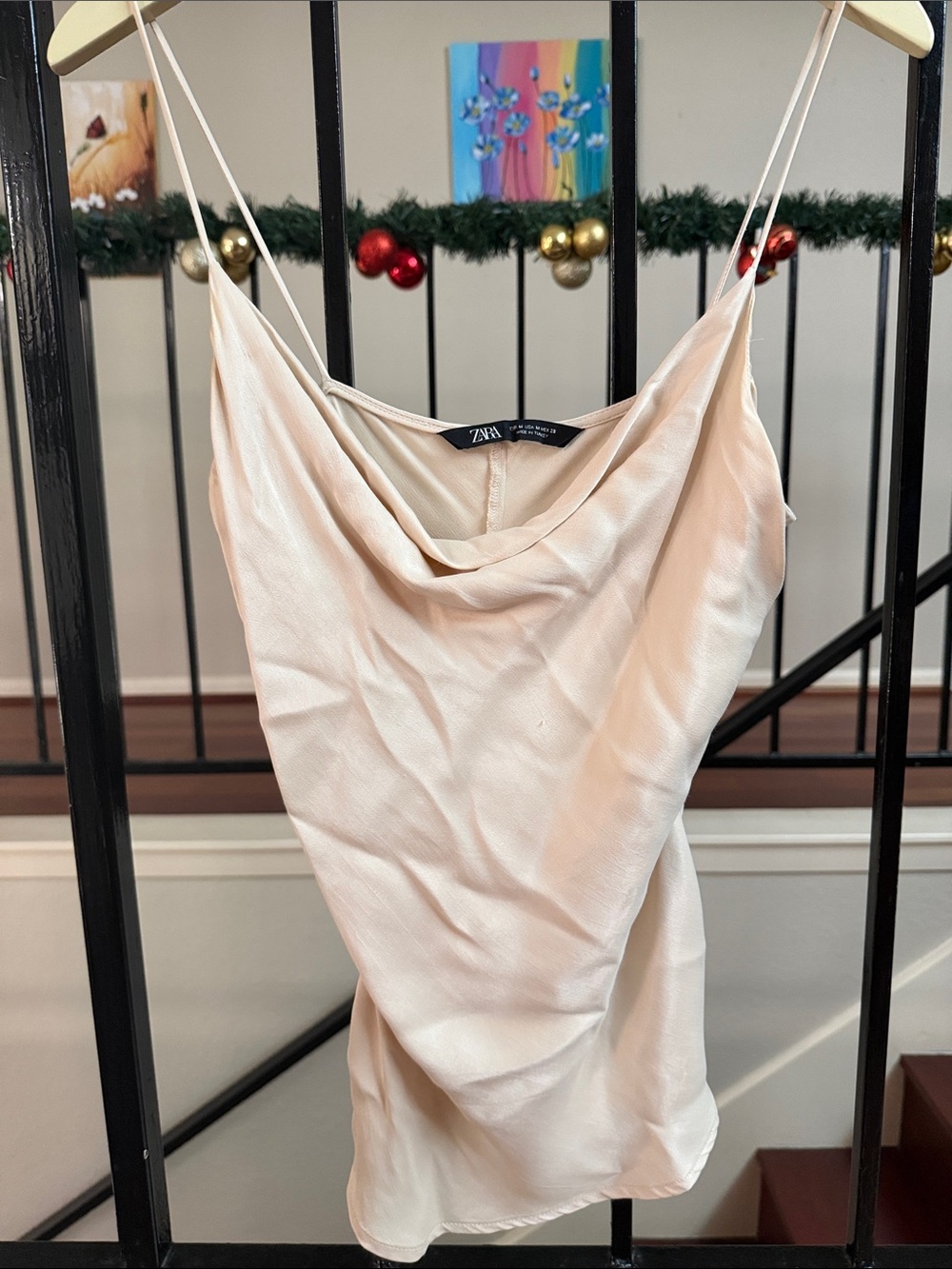 Zara Pearl Cream Satin Cowl Neck Slip Top